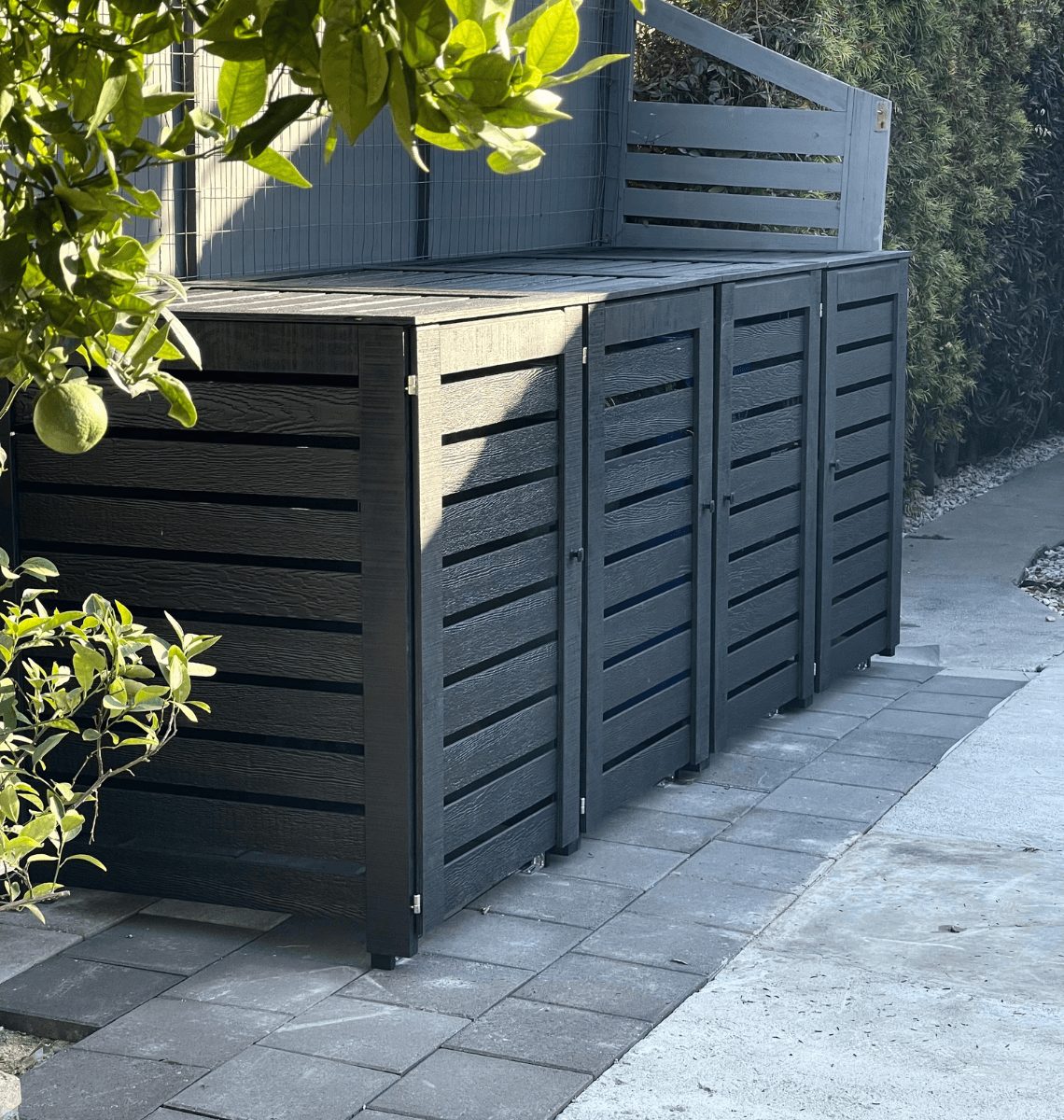 Outdoor Trash Can Enclosure – Weatherproof Garbage Bin Storage Shed, Fits 96 Gallon Bins, PVC & Composite Panels